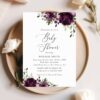 Plum Purple Flowers Baby Shower Invitation, Girl Baby Shower, Printable File, Edit Yourself, SH196