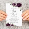 Plum Purple Flowers Baby Shower Invitation, Girl Baby Shower, Printable File, Edit Yourself, SH196