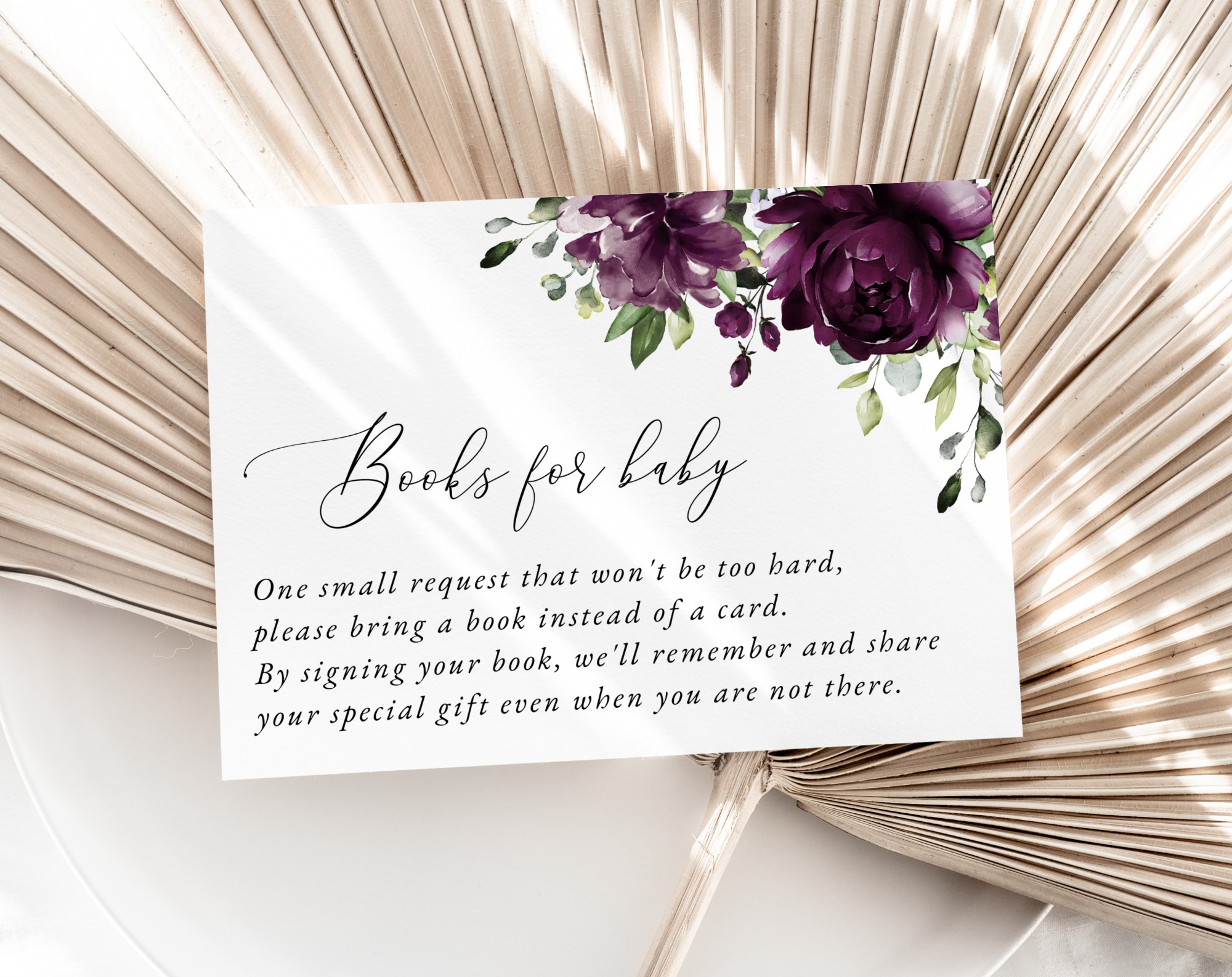 Plum Purple Flowers Baby Shower Invitation Suite, Girl Baby Shower, Printable File, Edit Yourself, SH196