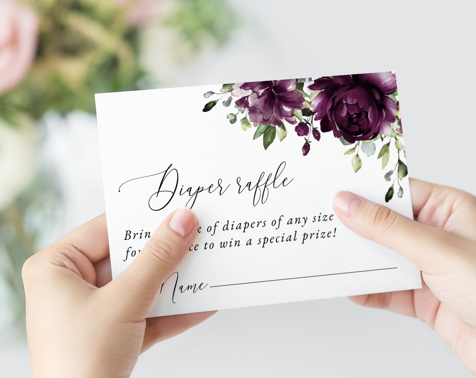 Plum Purple Flowers Baby Shower Invitation Suite, Girl Baby Shower, Printable File, Edit Yourself, SH196