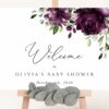 Plum Purple Flowers Welcome Sign, Baby Shower Sign, Girl Baby Shower, Printable File, Edit Yourself, SH196