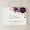 Plum Purple Flowers Welcome Sign, Baby Shower Sign, Girl Baby Shower, Printable File, Edit Yourself, SH196