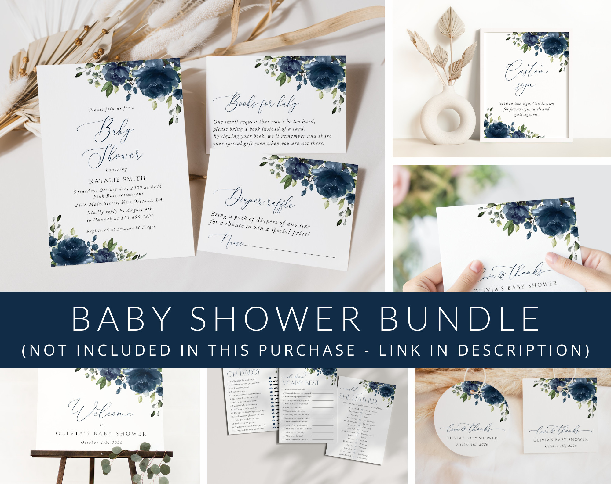 Navy Blue Flowers Baby Shower Mini Bundle, Boy Baby Shower, Printable File, Edit Yourself, SH197 Navy Blue Flowers Baby Shower Mini Bundle, Boy Baby Shower, Printable File, Edit Yourself, SH197
