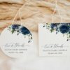 Navy Blue Flowers Favor Tags, Gift Tags, Party Tags, Boy Baby Shower, Printable File, Edit Yourself, SH197