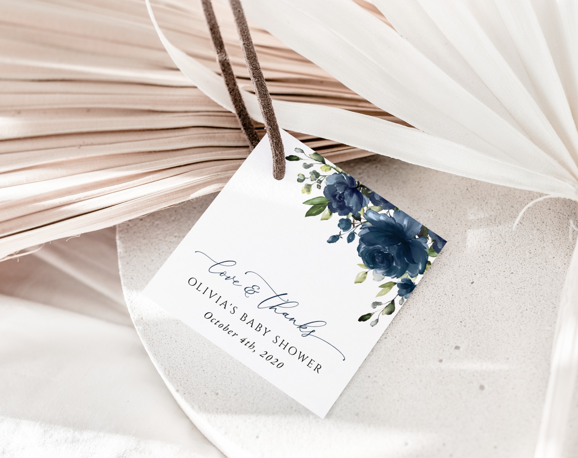Navy Blue Flowers Favor Tags, Gift Tags, Party Tags, Boy Baby Shower, Printable File, Edit Yourself, SH197