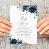 Navy Blue Flowers Baby Shower Invitation, Boy Baby Shower, Printable File, Edit Yourself, SH197
