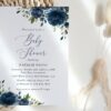 Navy Blue Flowers Baby Shower Invitation, Boy Baby Shower, Printable File, Edit Yourself, SH197
