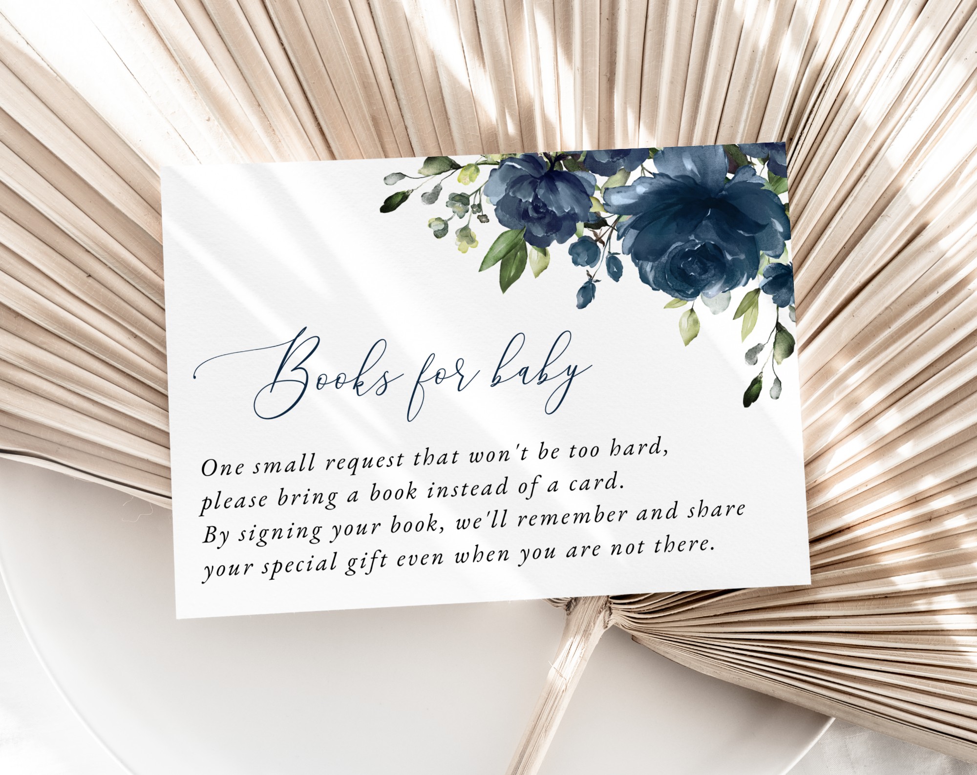 Navy Blue Flowers Baby Shower Invitation Suite, Boy Baby Shower, Printable File, Edit Yourself, SH197