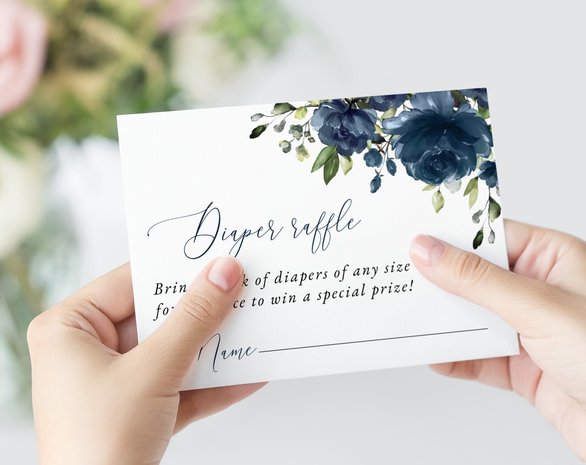 Navy Blue Flowers Baby Shower Invitation Suite, Boy Baby Shower, Printable File, Edit Yourself, SH197
