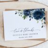 Navy Blue Flowers Thank You Card, Boy Baby Shower, Printable File, Edit Yourself, SH197