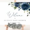Navy Blue Flowers Welcome Sign, Baby Shower Sign, Boy Baby Shower, Printable File, Edit Yourself, SH197