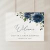 Navy Blue Flowers Welcome Sign, Baby Shower Sign, Boy Baby Shower, Printable File, Edit Yourself, SH197