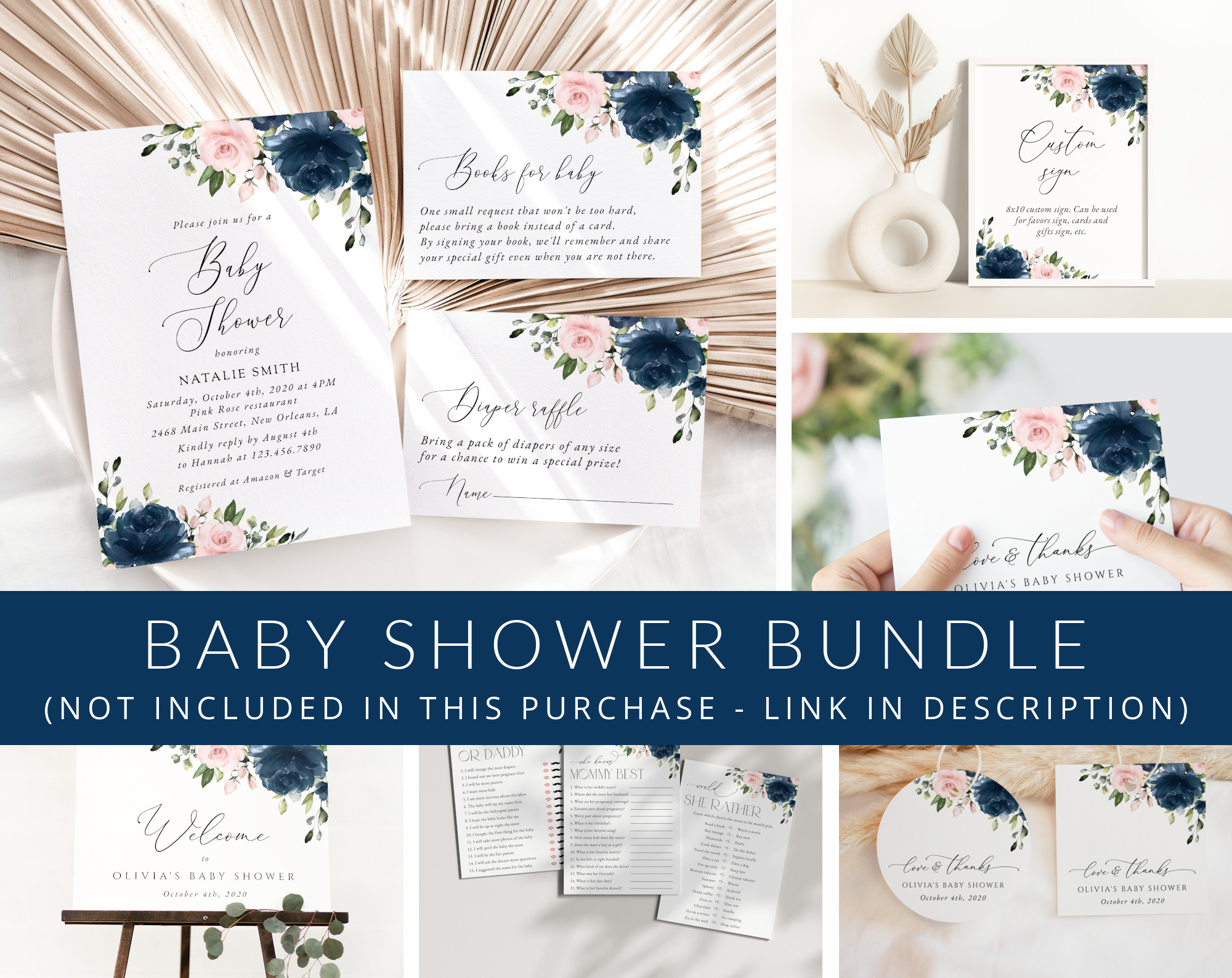 Navy and Blush Flowers Baby Shower Mini Bundle, Girl Baby Shower, Printable File, Edit Yourself, SH198 Navy and Blush Flowers Baby Shower Mini Bundle, Girl Baby Shower, Printable File, Edit Yourself, SH198