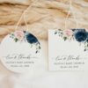Navy and Blush Flowers Favor Tags, Gift Tags, Party Tags, Girl Baby Shower, Printable File, Edit Yourself, SH198