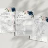 Navy and Blush Flowers Baby Shower Games, Set of 3 Games, Girl Baby Shower, Printable File, Edit Yourself, SH198