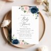 Navy and Blush Flowers Baby Shower Invitation, Girl Baby Shower, Printable File, Edit Yourself, SH198