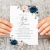 Navy and Blush Flowers Baby Shower Invitation, Girl Baby Shower, Printable File, Edit Yourself, SH198