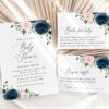 Navy and Blush Flowers Baby Shower Invitation Suite, Girl Baby Shower, Printable File, Edit Yourself, SH198