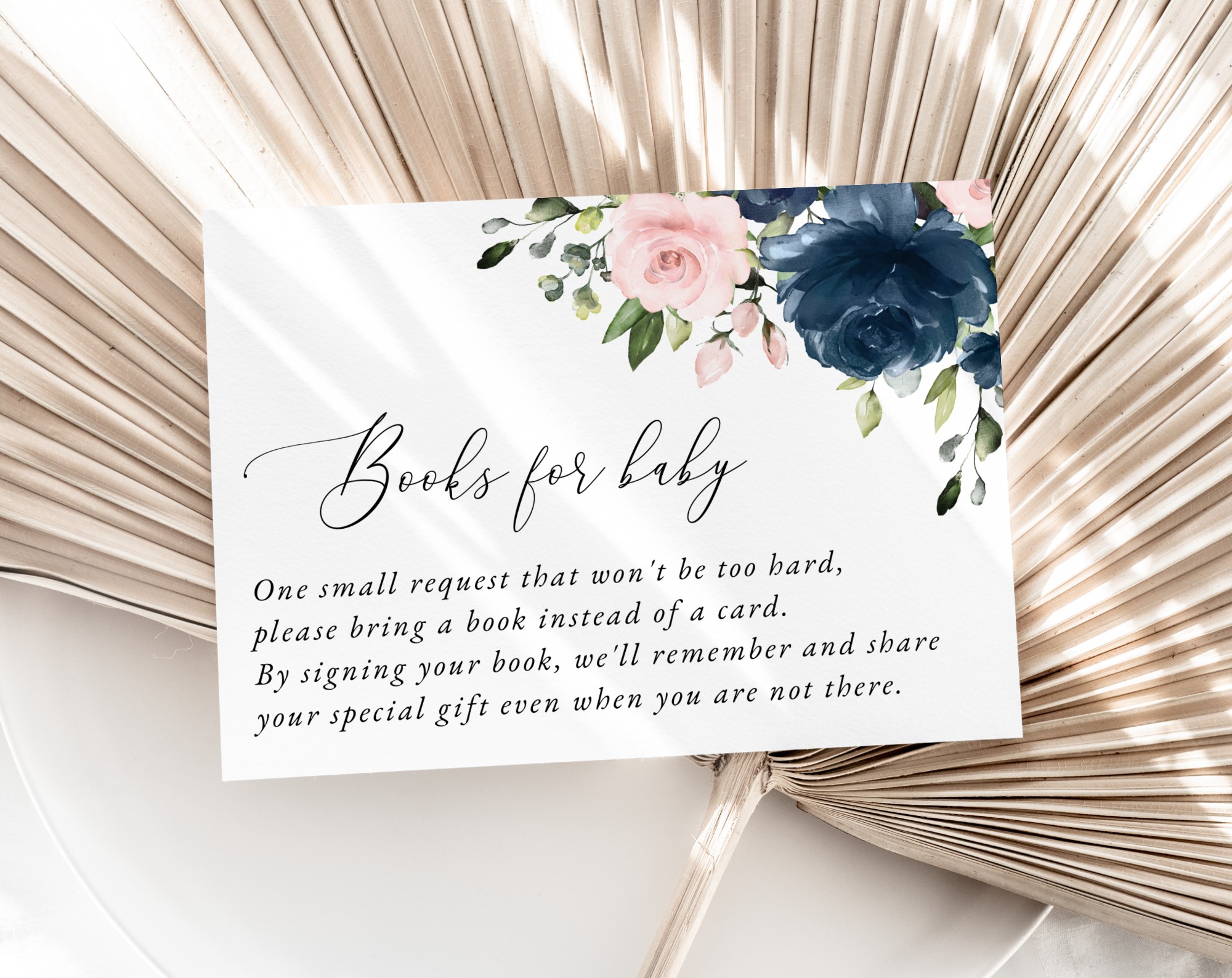 Navy and Blush Flowers Baby Shower Invitation Suite, Girl Baby Shower, Printable File, Edit Yourself, SH198