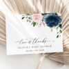Navy and Blush Flowers Thank You Card, Girl Baby Shower, Printable File, Edit Yourself, SH198