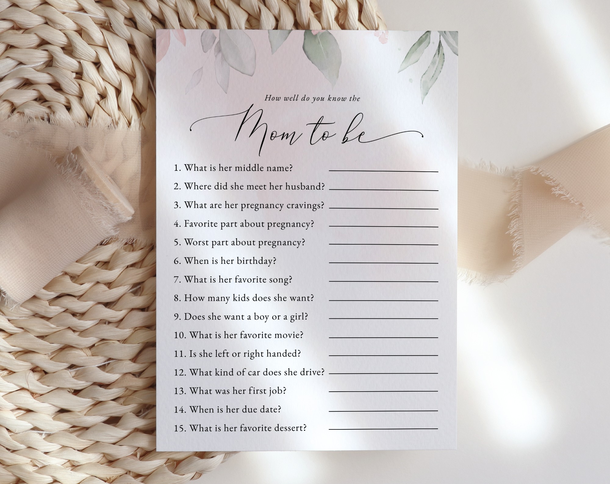 Blush Pink Flowers Baby Shower Games, Set of 3 Games, Girl Baby Shower, Printable File, Edit Yourself, SH199