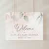 Blush Pink Flowers Welcome Sign, Baby Shower Sign, Girl Baby Shower, Printable File, Edit Yourself, SH199
