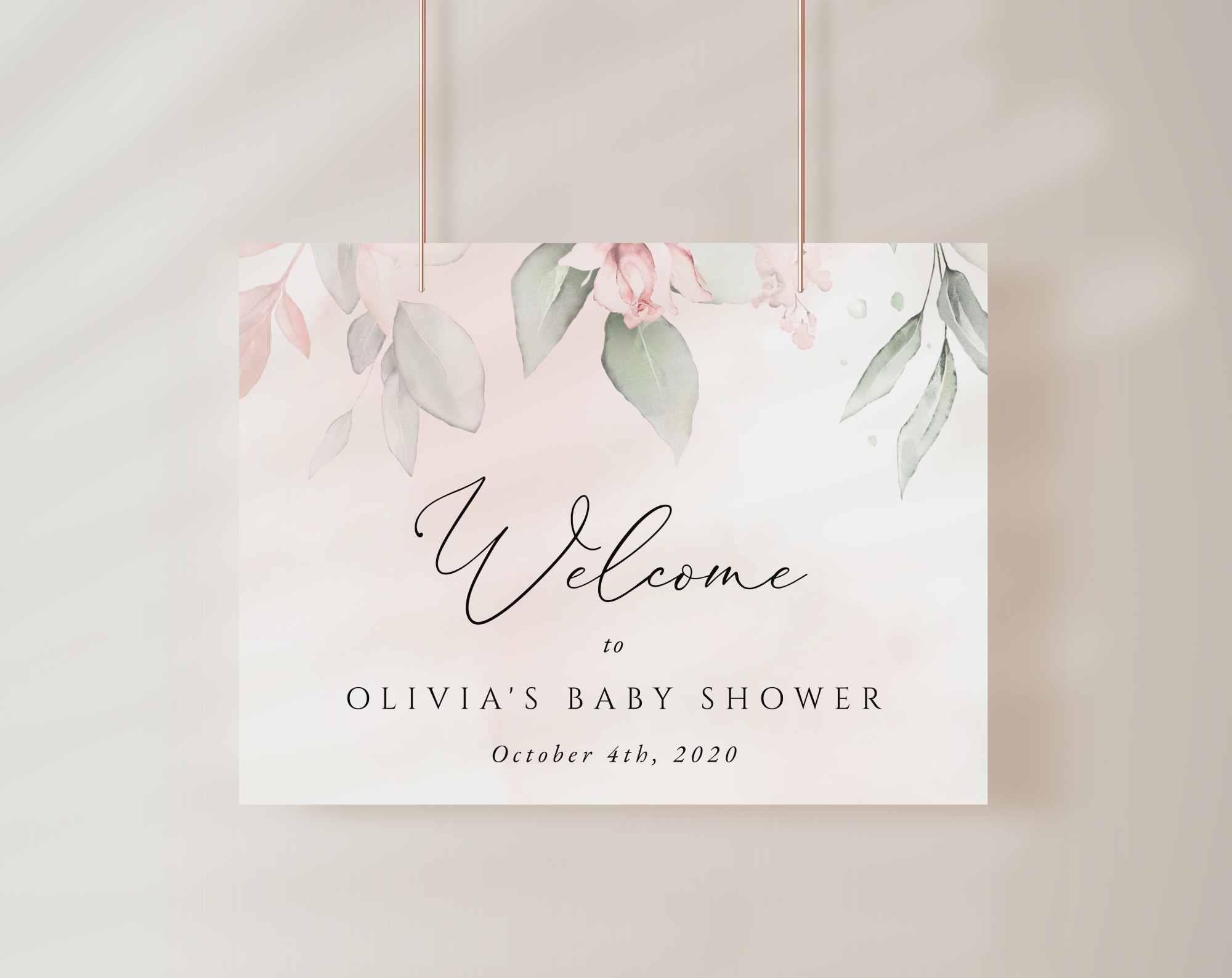 Blush Pink Flowers Welcome Sign, Baby Shower Sign, Girl Baby Shower, Printable File, Edit Yourself, SH199
