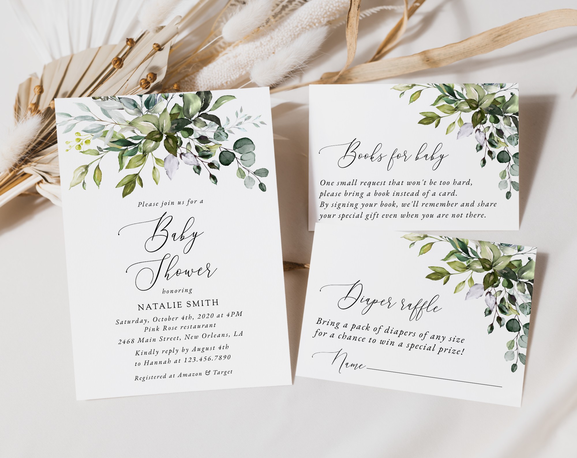 Eucalyptus Leaves Baby Shower Invitation Suite, Gender Neutral Baby Shower, Printable File, Edit Yourself, SH200 Eucalyptus Leaves Baby Shower Invitation Suite, Gender Neutral Baby Shower, Printable File, Edit Yourself, SH200