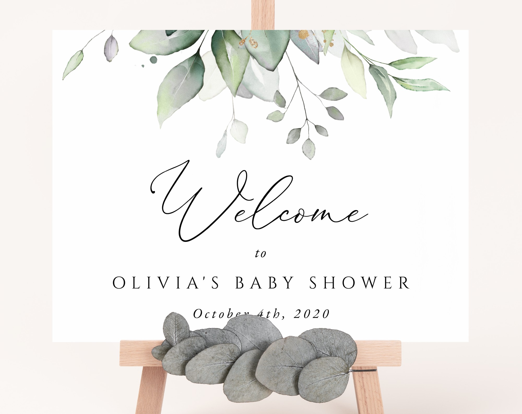 Greenery and Gold Welcome Sign, Baby Shower Sign, Gender Neutral Baby Shower, Printable File, Edit Yourself, SH201