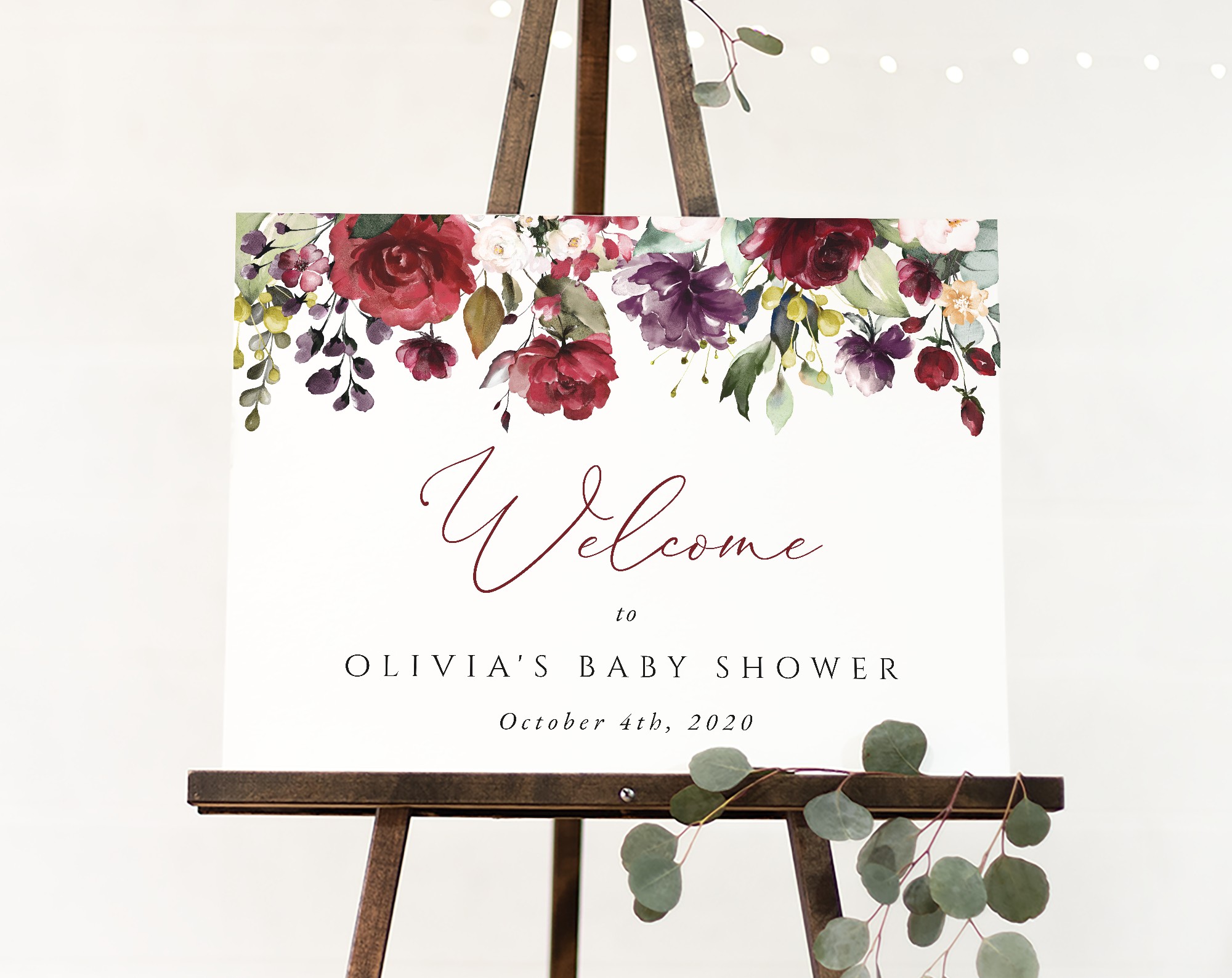 Burgundy, Purple and Blush Flowers Welcome Sign, Baby Shower Sign, Girl Baby Shower, Printable File, Edit Yourself, SH202 Burgundy, Purple and Blush Flowers Welcome Sign, Baby Shower Sign, Girl Baby Shower, Printable File, Edit Yourself, SH202