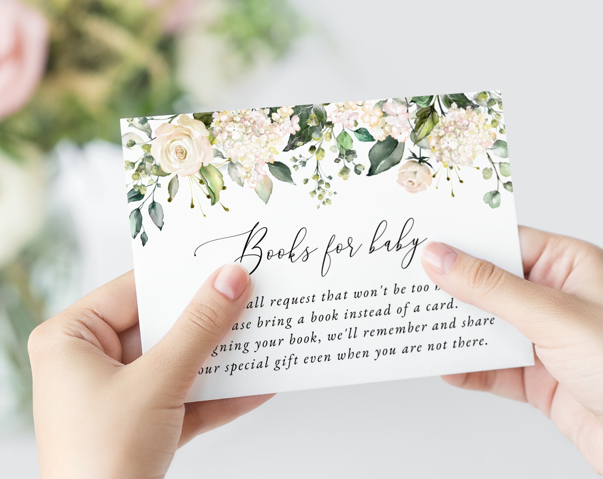 Cream White Flowers Baby Shower Invitation Suite, Girl Baby Shower, Printable File, Edit Yourself, SH203