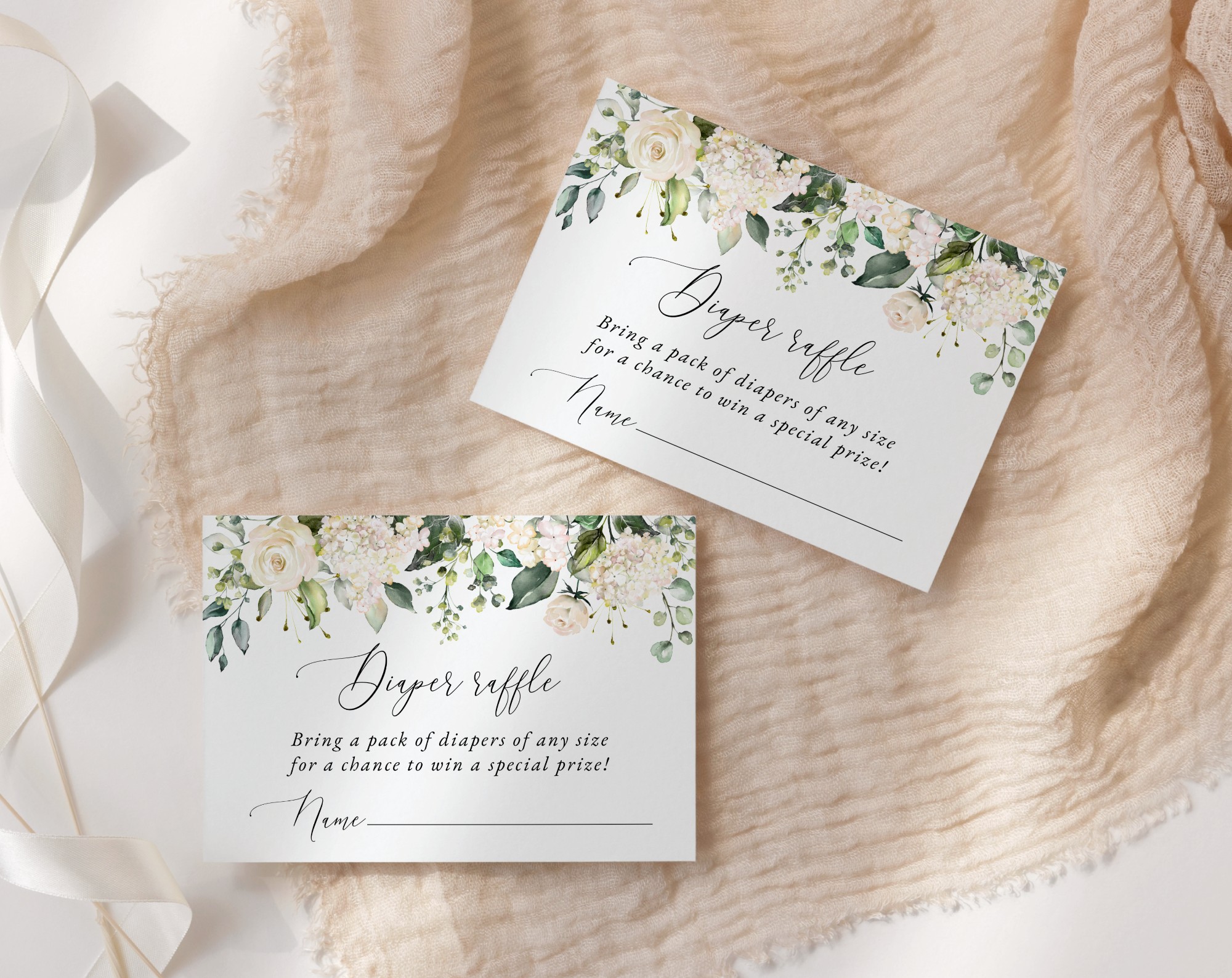 Cream White Flowers Baby Shower Invitation Suite, Girl Baby Shower, Printable File, Edit Yourself, SH203