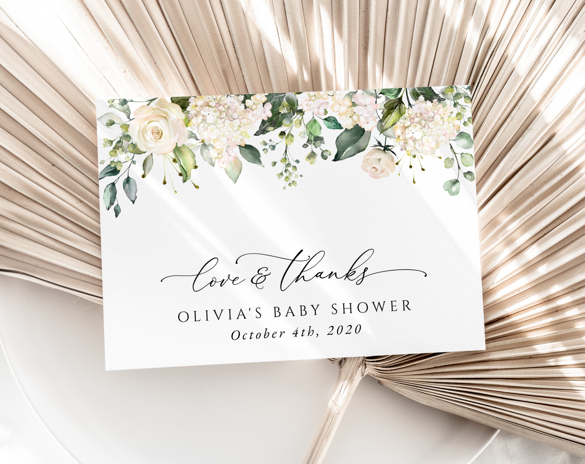 Cream White Flowers Thank You Card, Girl Baby Shower, Printable File, Edit Yourself, SH203 Cream White Flowers Thank You Card, Girl Baby Shower, Printable File, Edit Yourself, SH203