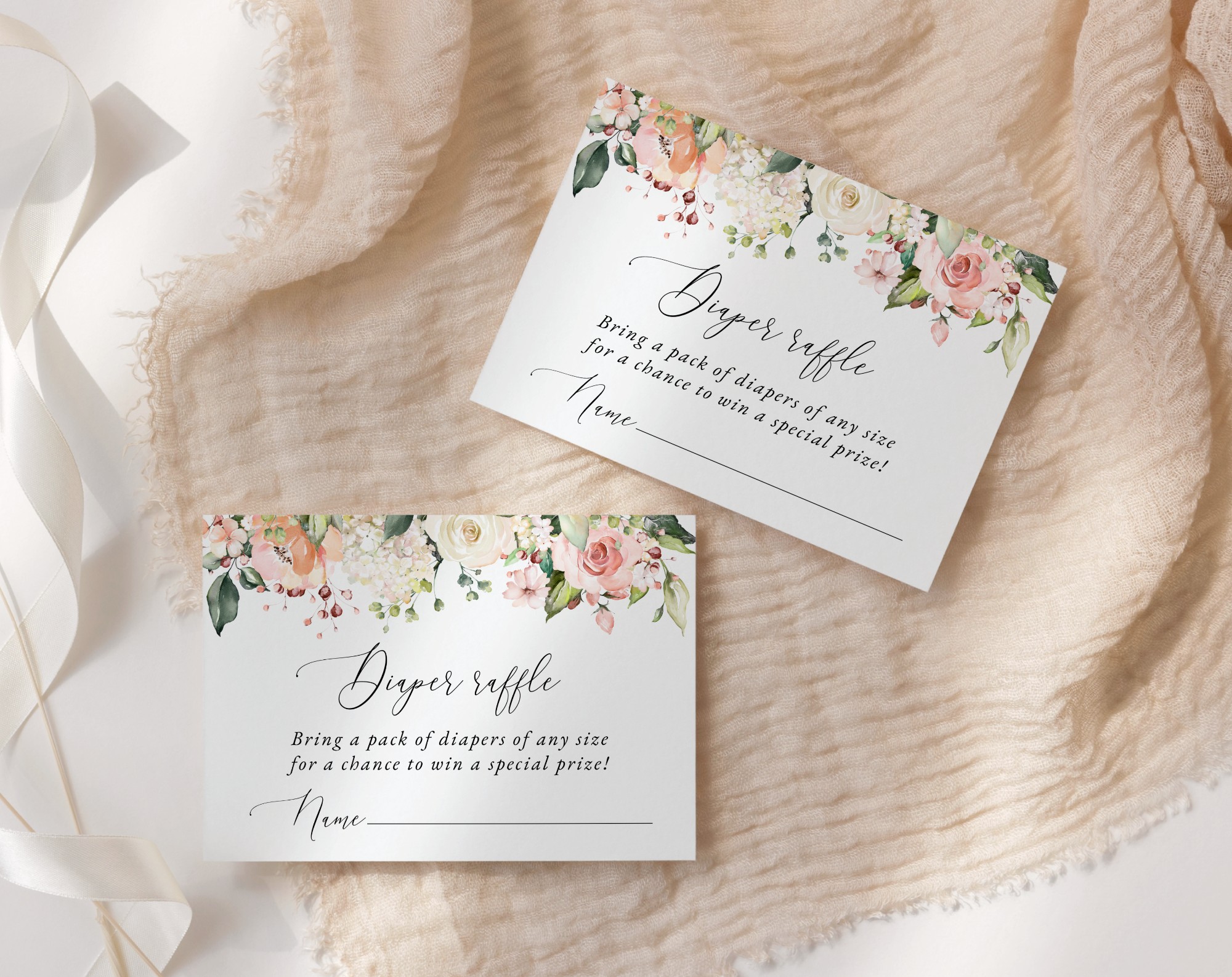 Pink, Orange and White Flowers Baby Shower Invitation Suite, Girl Baby Shower, Printable File, Edit Yourself, SH204