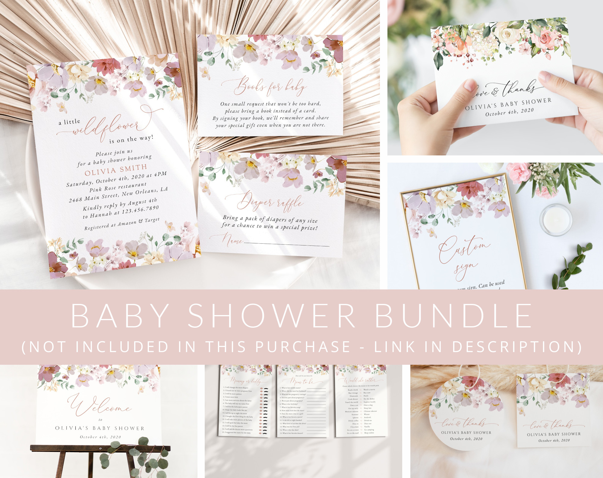 Colorful Flowers Baby Shower Mini Bundle, Girl Baby Shower, Printable File, Edit Yourself, SH205 Colorful Flowers Baby Shower Mini Bundle, Girl Baby Shower, Printable File, Edit Yourself, SH205