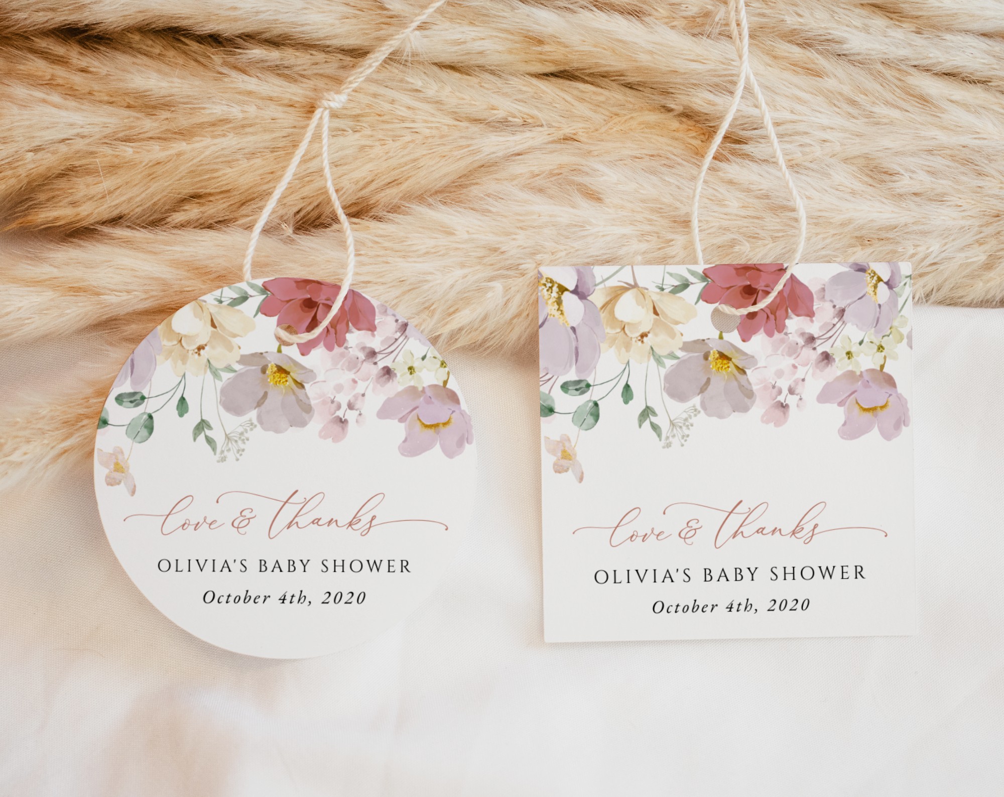 Colorful Flowers Favor Tags, Gift Tags, Girl Baby Shower, Printable File, Edit Yourself, SH205