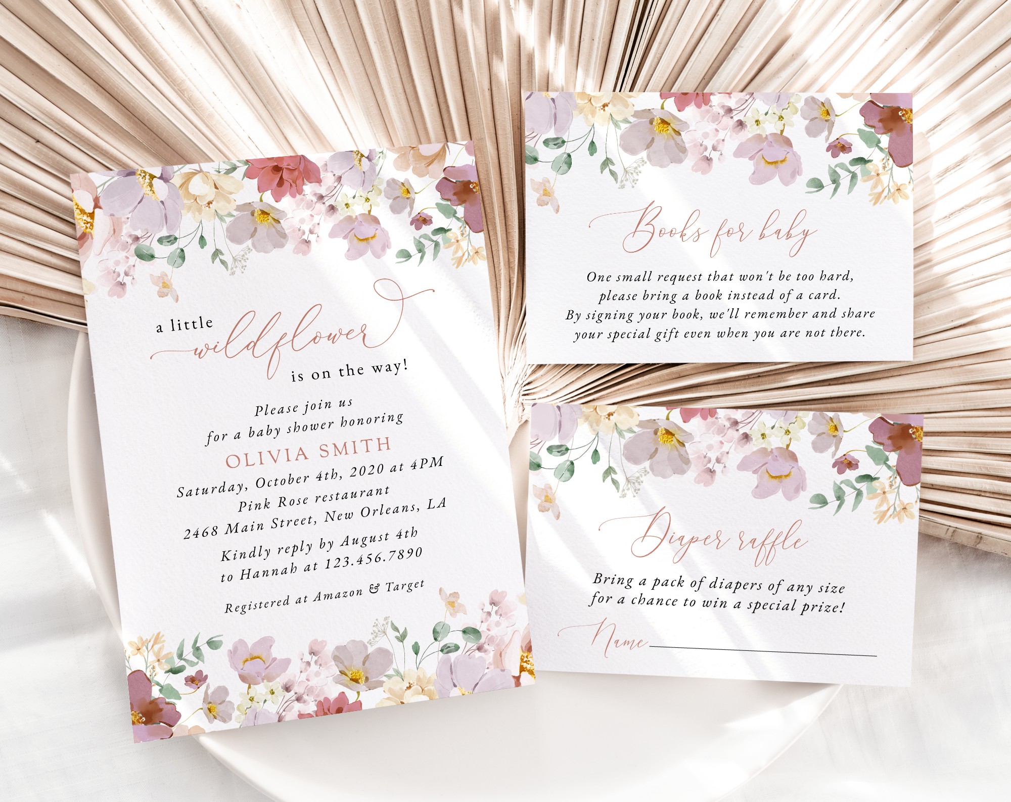 Colorful Flowers Baby Shower Invitation Suite, Girl Baby Shower, Printable File, Edit Yourself, SH205