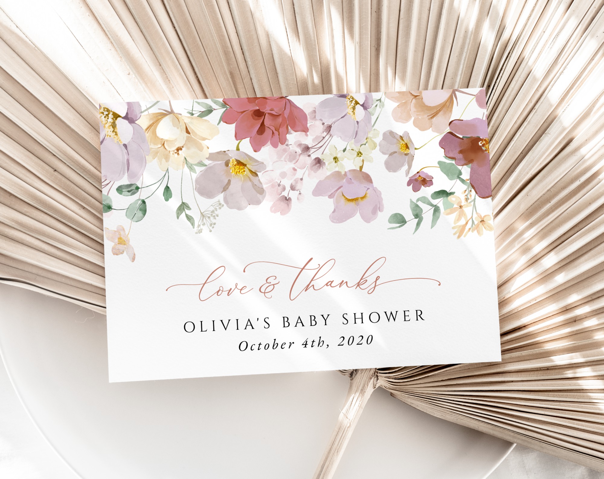 Colorful Flowers Thank You Card, Girl Baby Shower, Printable File, Edit Yourself, SH205 Colorful Flowers Thank You Card, Girl Baby Shower, Printable File, Edit Yourself, SH205