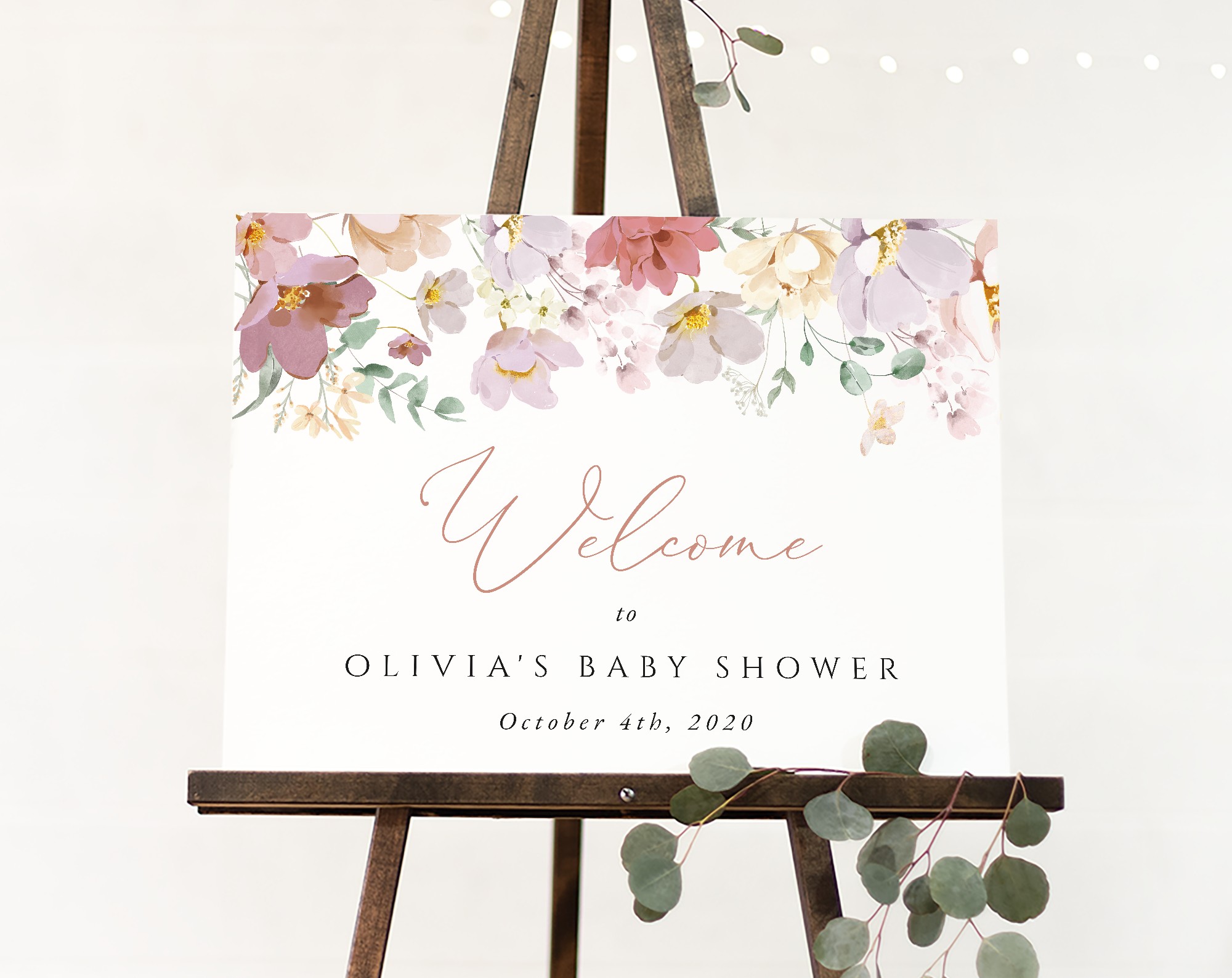 Colorful Flowers Welcome Sign, Baby Shower Sign, Girl Baby Shower, Printable File, Edit Yourself, SH205