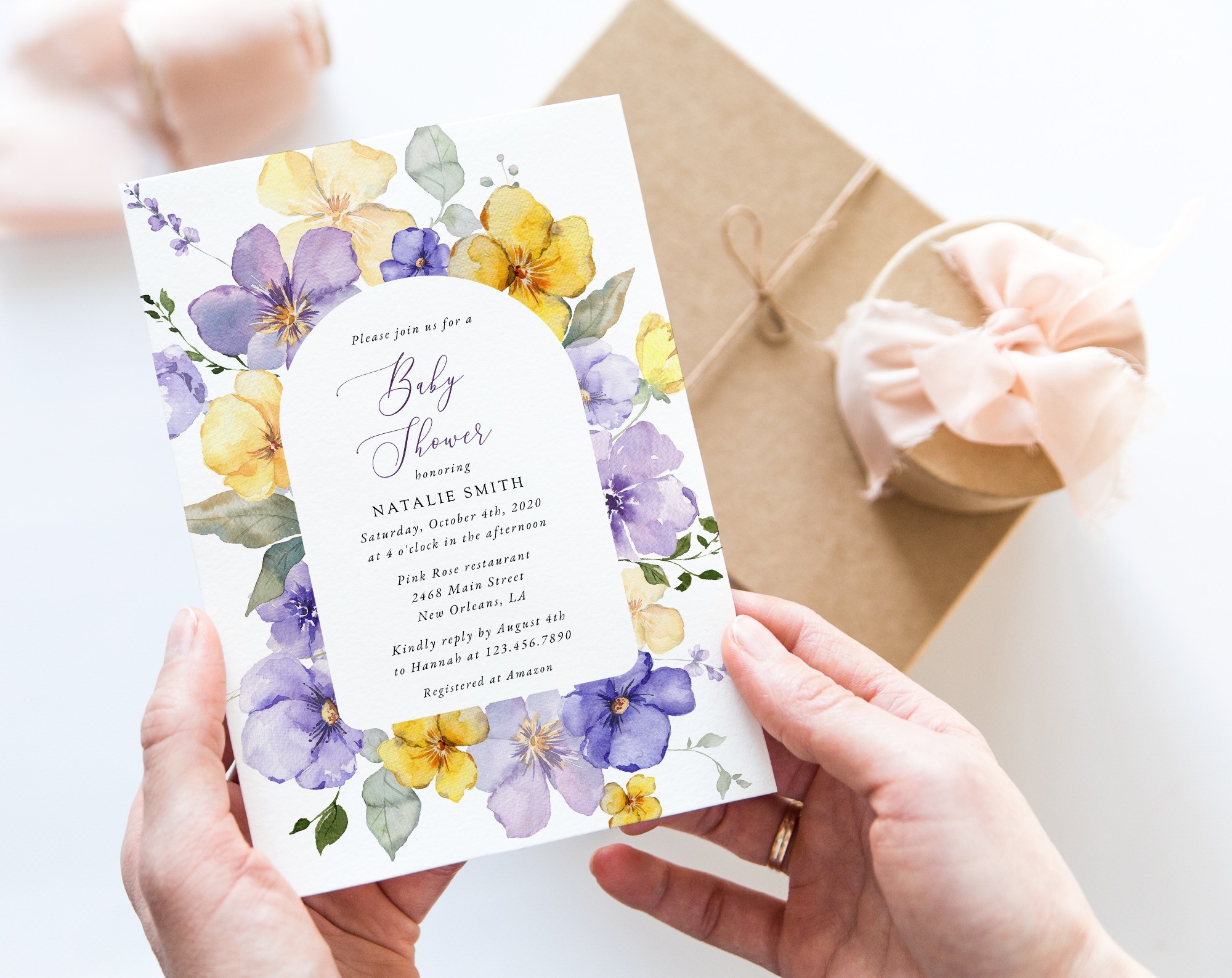 Purple and Yellow Flowers Baby Shower Invite, Girl Baby Shower, Printable File, Edit Yourself, SH206