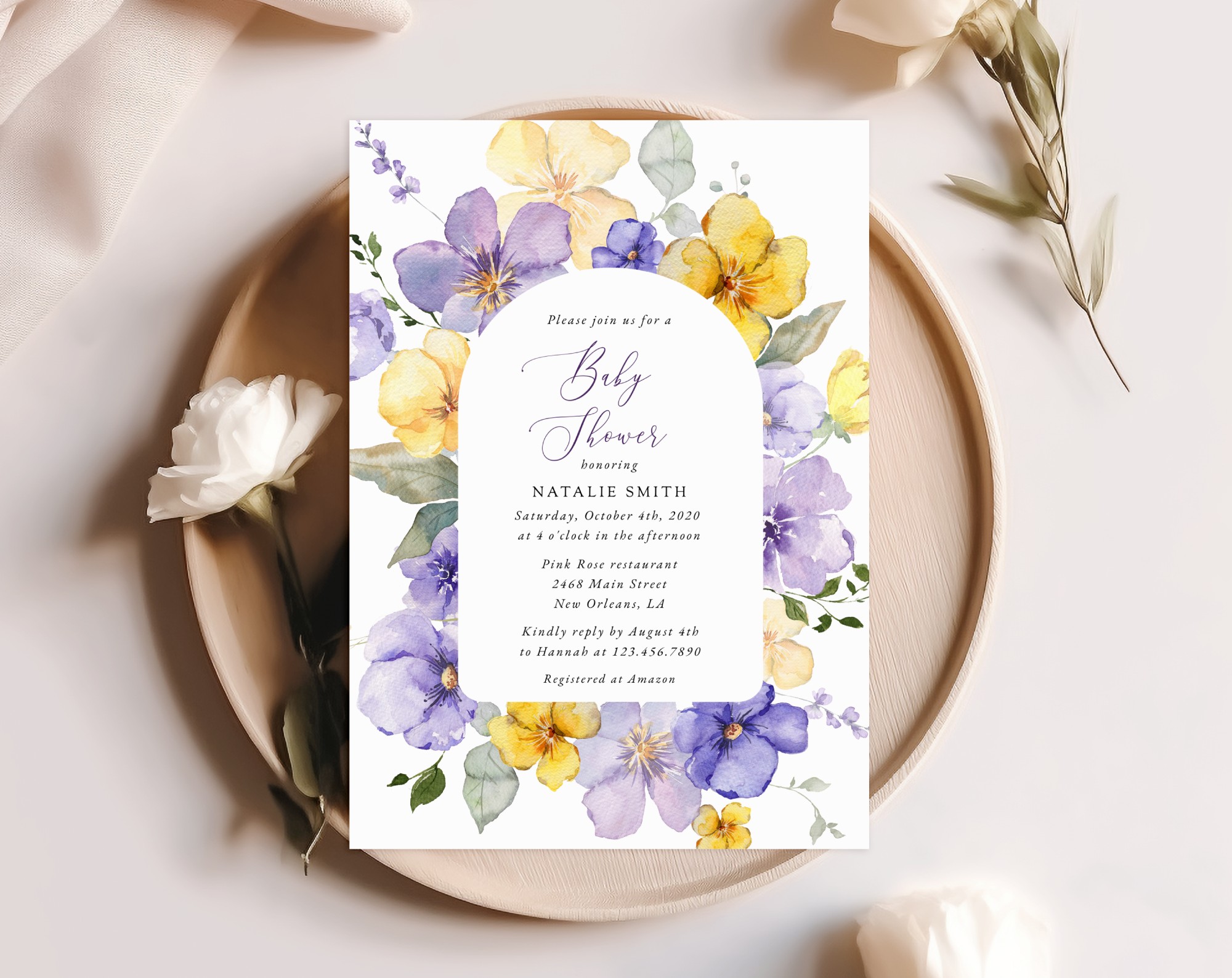 Purple and Yellow Flowers Baby Shower Invite, Girl Baby Shower, Printable File, Edit Yourself, SH206