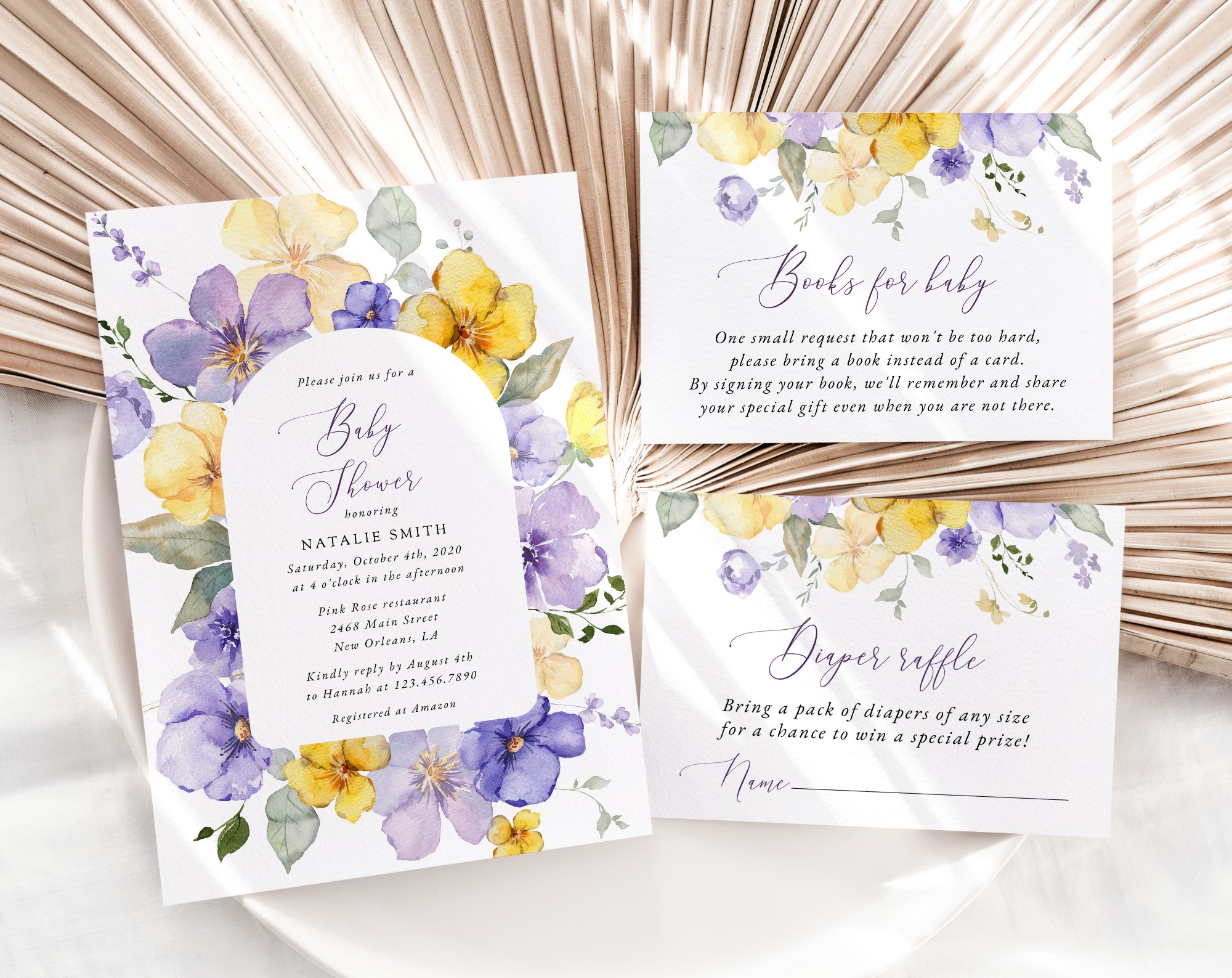Purple and Yellow Flowers Baby Shower Invitation Set, Girl Baby Shower, Printable File, Edit Yourself, SH206 Purple and Yellow Flowers Baby Shower Invitation Set, Girl Baby Shower, Printable File, Edit Yourself, SH206