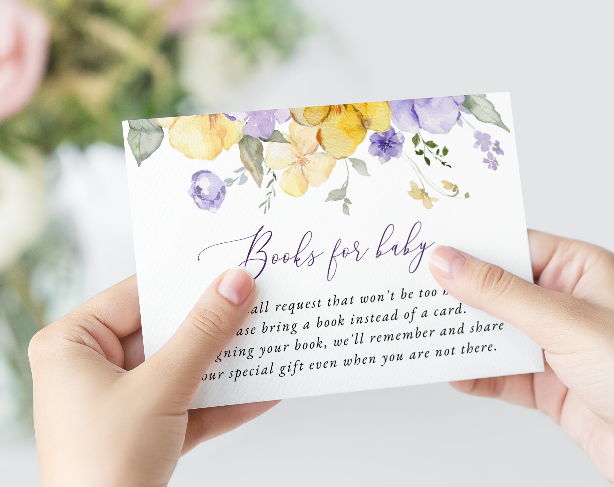 Purple and Yellow Flowers Baby Shower Invitation Suite, Girl Baby Shower, Printable File, Edit Yourself, SH206