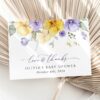 Purple and Yellow Flowers Thank You Card, Girl Baby Shower, Printable File, Edit Yourself, SH206