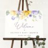 Purple and Yellow Flowers Welcome Sign, Baby Shower Sign, Girl Baby Shower, Printable File, Edit Yourself, SH206