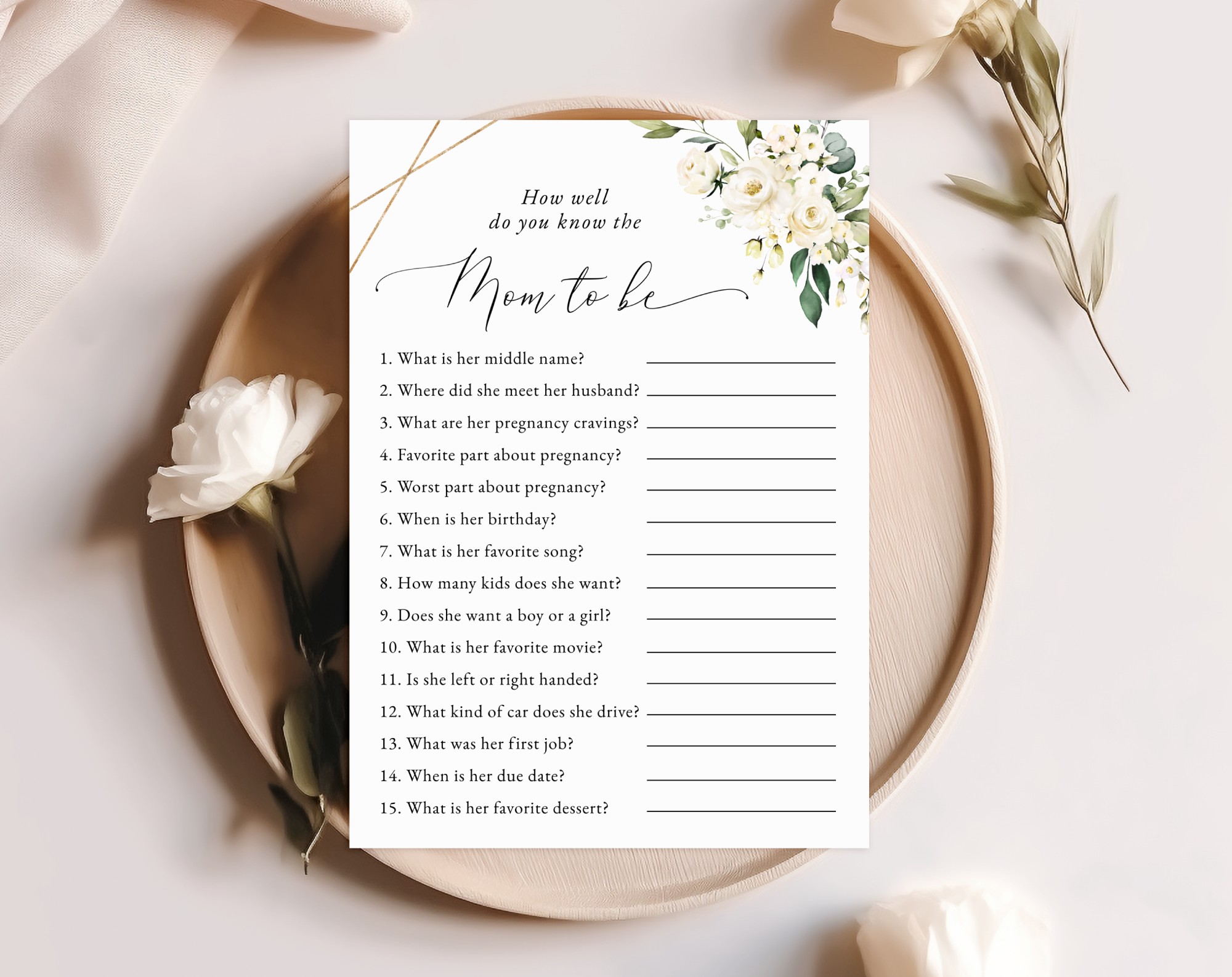 White Flowers Baby Shower Games, Set of 3 Games, Girl Baby Shower, Printable File, Edit Yourself, SH207 SH208 White Flowers Baby Shower Games, Set of 3 Games, Girl Baby Shower, Printable File, Edit Yourself, SH207 SH208