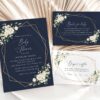 Navy and White Flowers Baby Shower Invitation Suite, Girl Baby Shower, Printable File, Edit Yourself, SH208