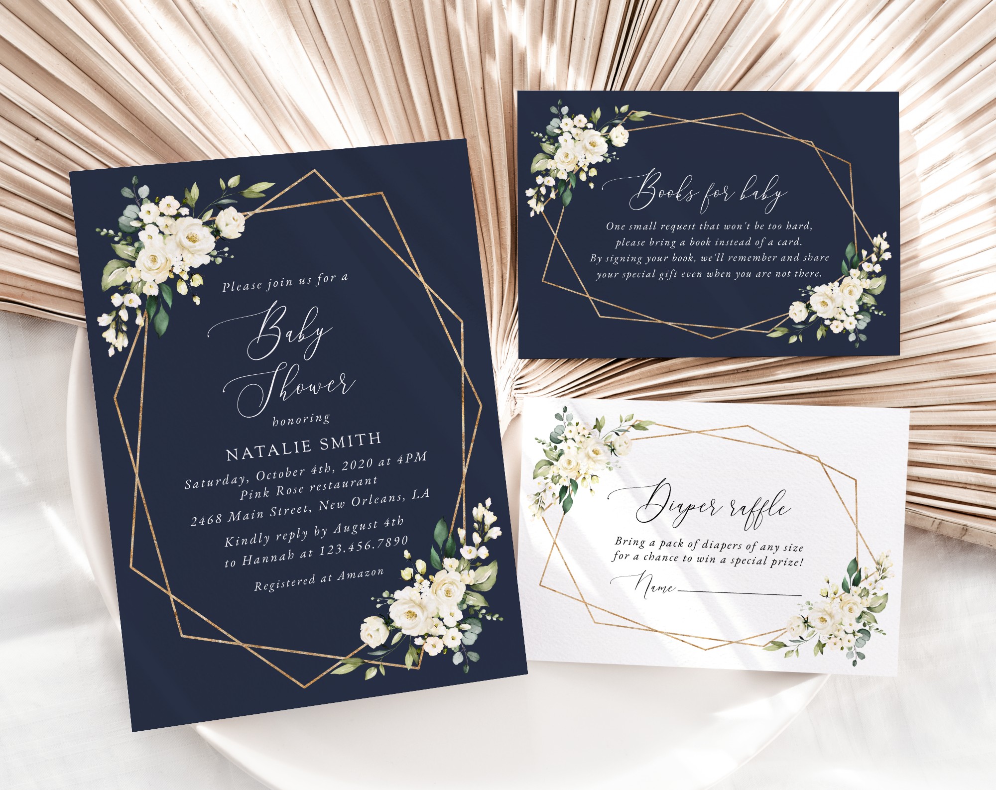 Navy and White Flowers Baby Shower Invitation Suite, Girl Baby Shower, Printable File, Edit Yourself, SH208 Navy and White Flowers Baby Shower Invitation Suite, Girl Baby Shower, Printable File, Edit Yourself, SH208