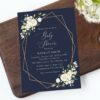Navy and White Flowers Baby Shower Invitation, Girl Baby Shower, Printable File, Edit Yourself, SH208
