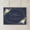Navy and White Flowers Welcome Sign, Baby Shower Sign, Girl Baby Shower, Printable File, Edit Yourself, SH208